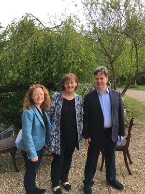 Suffolk Coastal parliamentary candidate James Sandbach with wife Julia McLean (left) and Baroness Ros Scott (centre)