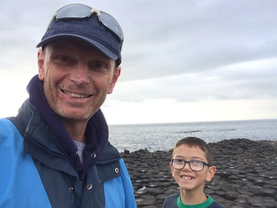 Seamus Bennett with his younger son, August 2016